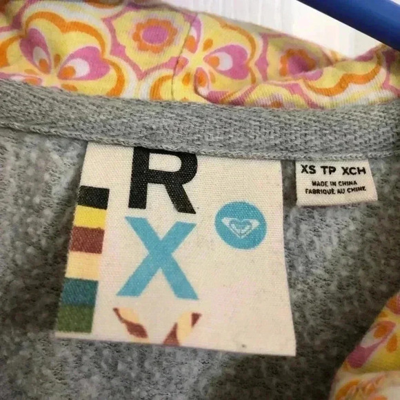 Roxy Grey Hoodie Floral Hood Size Extra Small - Picture 7 of 16